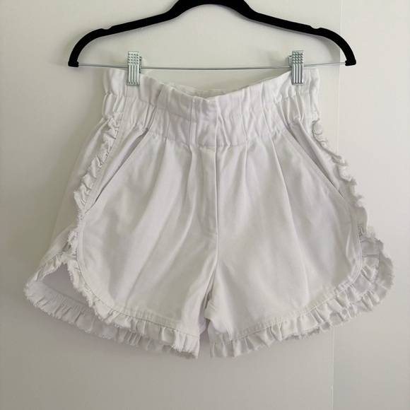 Sea New York Doris Paperbag White Denim Ruffle Shorts Size 0 - Picture 4 of 6